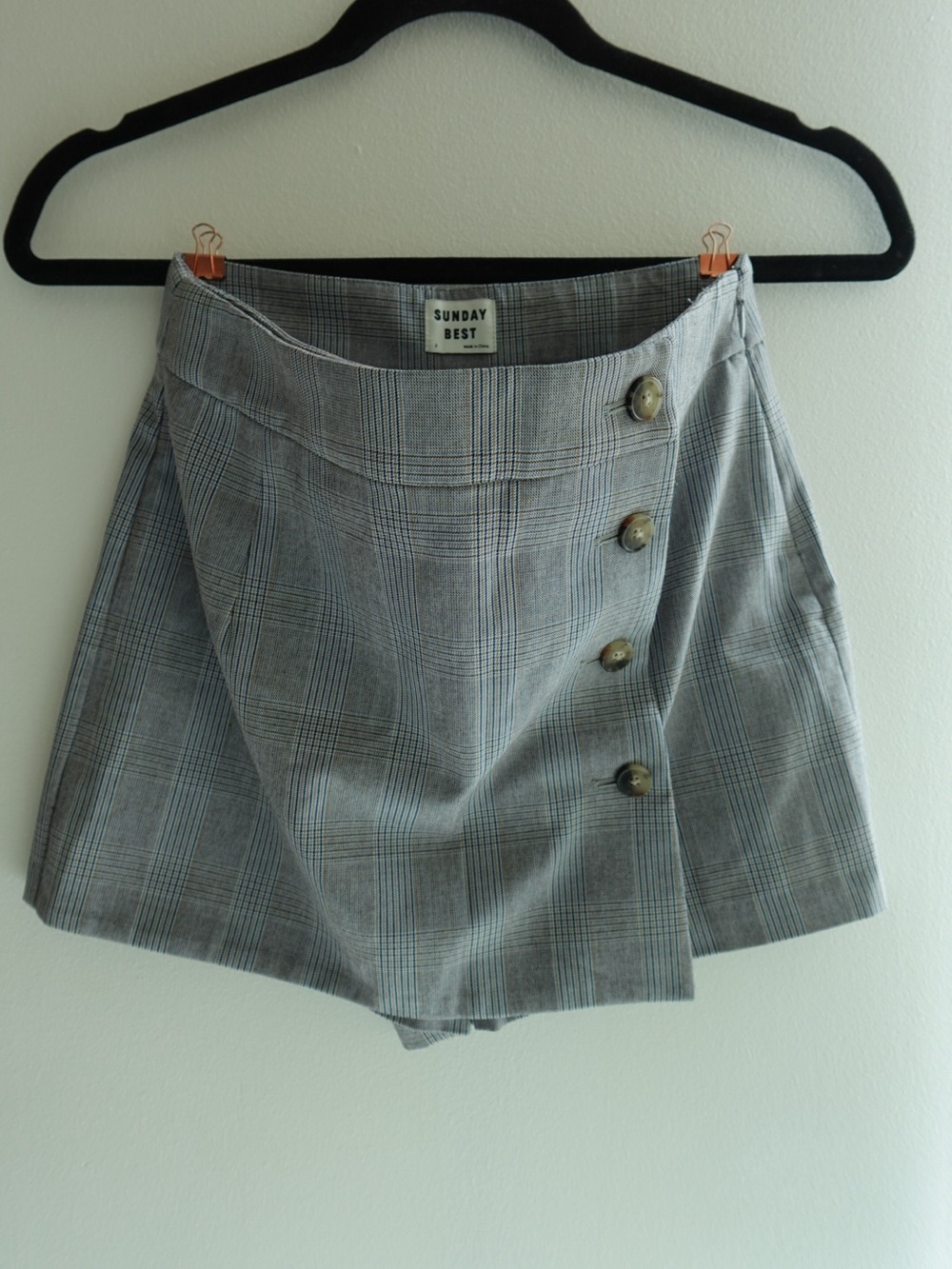 Sunday Best Gray Plaid Skort with Side Button Detail